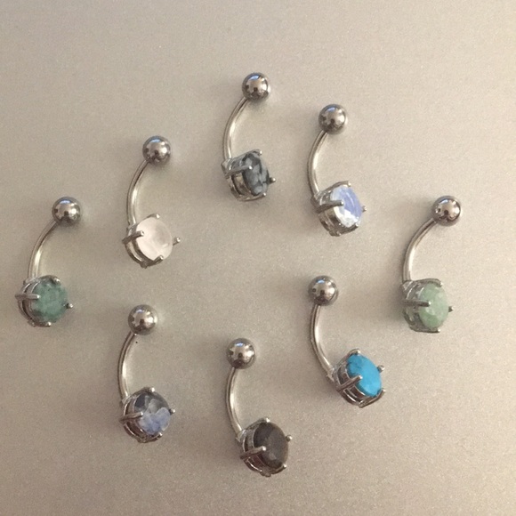 NWOT Body Colorz 8 Semi-Precious Stone Belly Rings - Picture 3 of 3